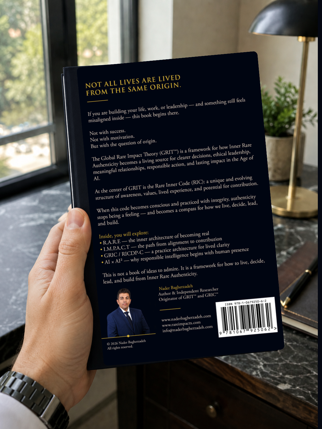 Book cover of The Global Rare Impact Theory (GRIT): From Inner Rare Authenticity to Global Impact by Nader Bagherzadeh.