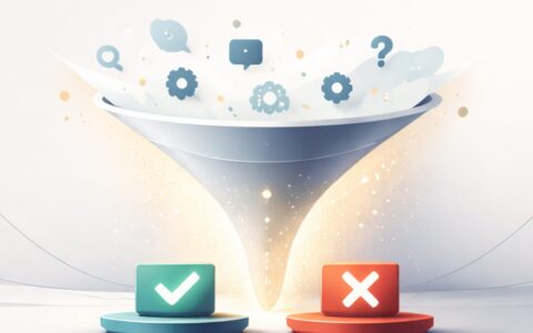 تصویر مینیمال قیف انتخاب و علامت تأیید/رد؛ نماد تناسب و مرزبندی اخلاقی در کوچینگ RICDP-C | RareImpactGlobal