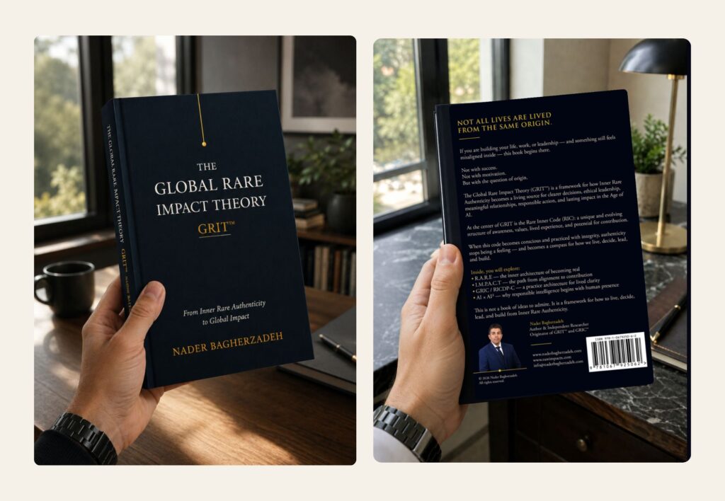 تصویر رونمایی رسمی کتاب The Global Rare Impact Theory (GRIT™): From Inner Rare Authenticity to Global Impact اثر نادر باقرزاده